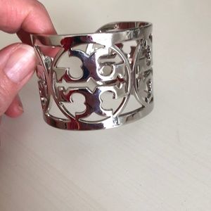 Tory Burch silver cuff - TB logo all around